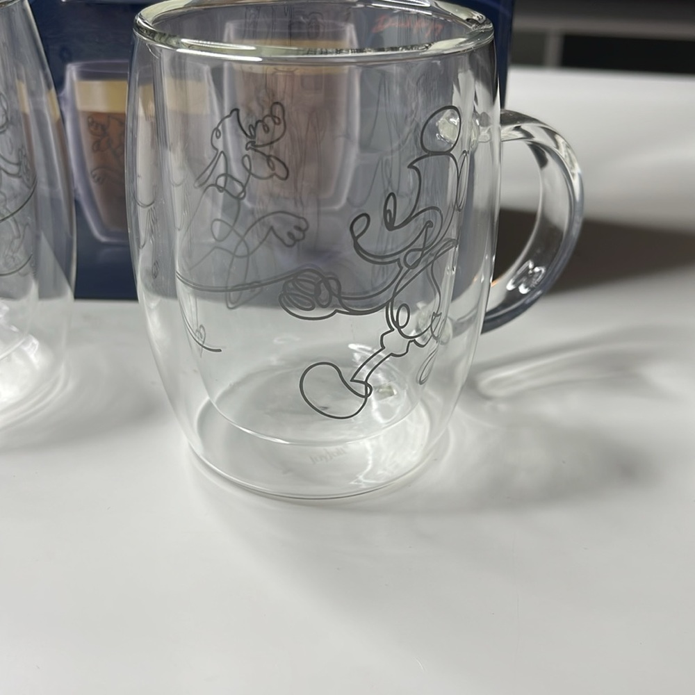 NEW JoyJolt Disney Mickey Mouse & Pluto Double Wall Glass Mugs - 5.4 oz Set of 2 - Picture 4 of 12